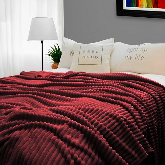 SOGA Burgundy Throw Blanket – Soft Cozy Warm Blanket for Bed, Sofa & Couch - Picture 6 of 13